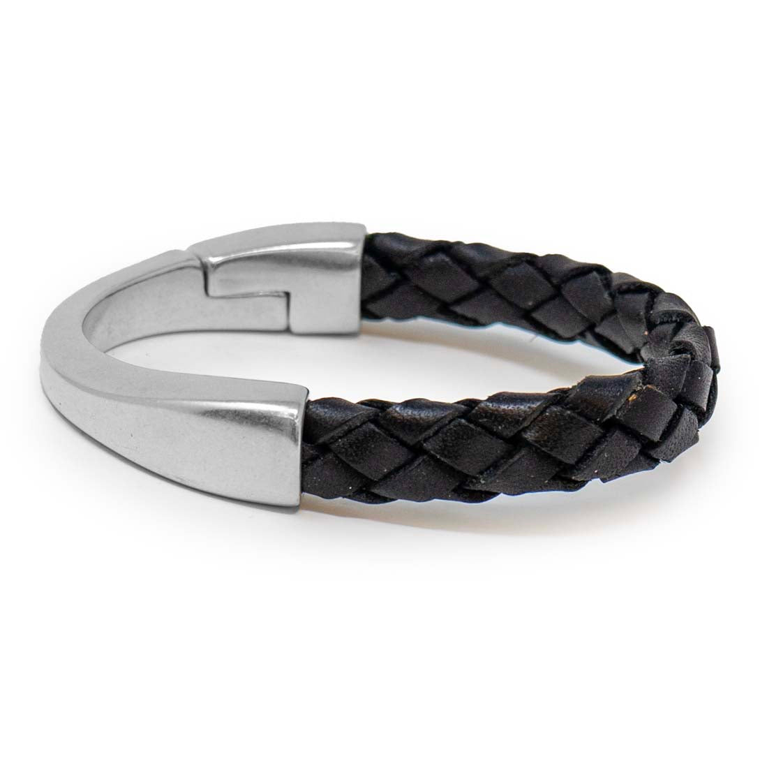 Sterling Silver &amp; Chocolate Braided Leather Cuff