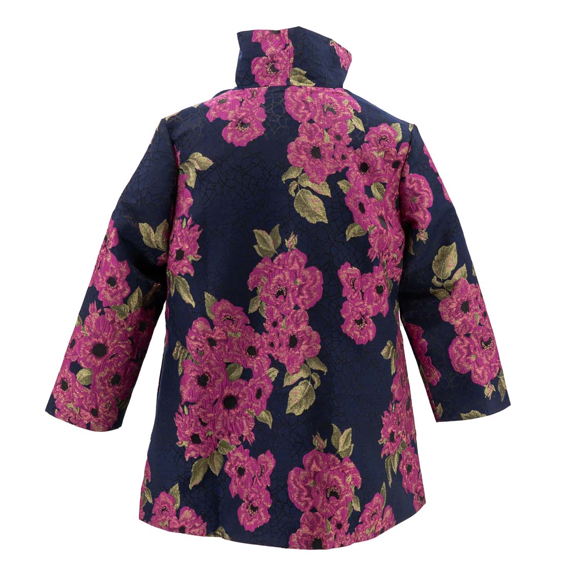 Navy &amp; Pink Floral Print Swing Jacket