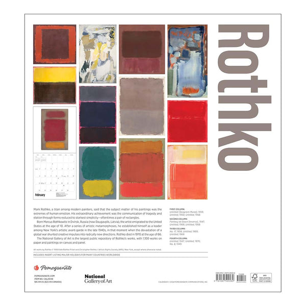 Rothko 2025 Wall Calendar de Young & Legion of Honor Museum Stores
