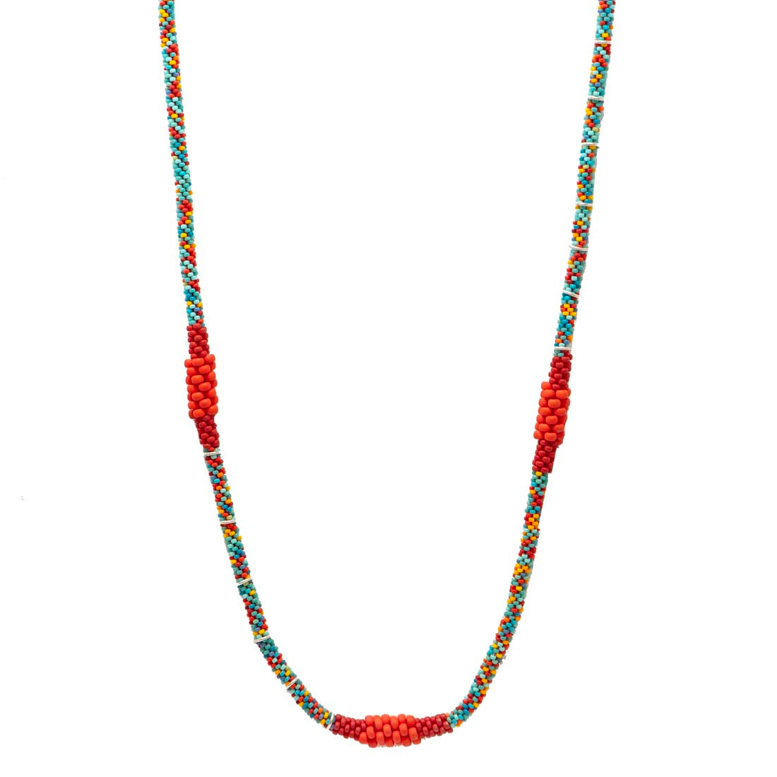 Long Woven Red Japanese Glass Bead Necklace