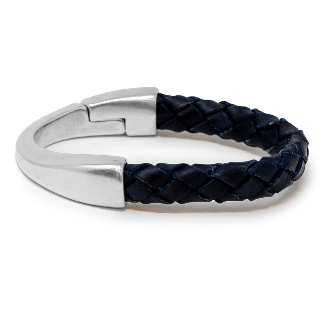 Sterling Silver &amp; Blue Braided Leather Cuff
