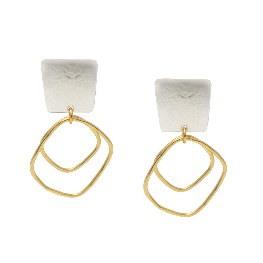 Tapered Square &amp; Interlocking Rings Clip-on Earrings