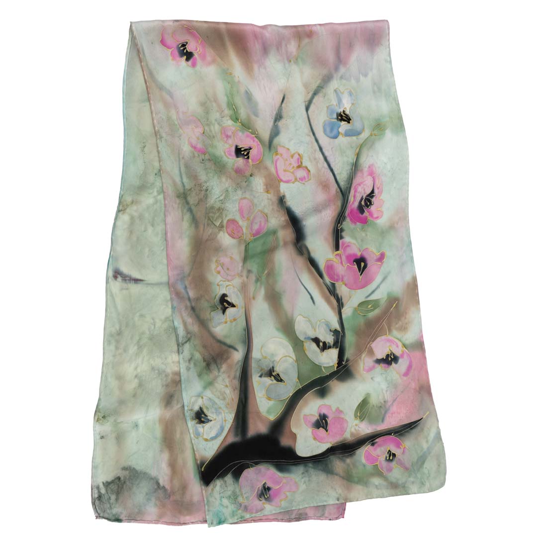 Pink Flowers Hand-Painted Silk Scarf