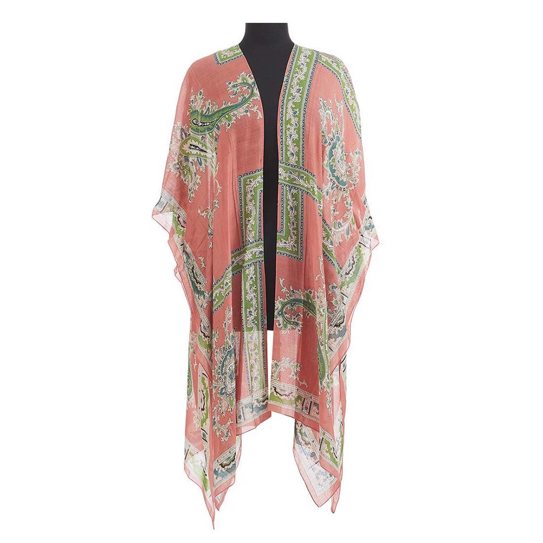 Coral Handkerchief Print Long Kimono