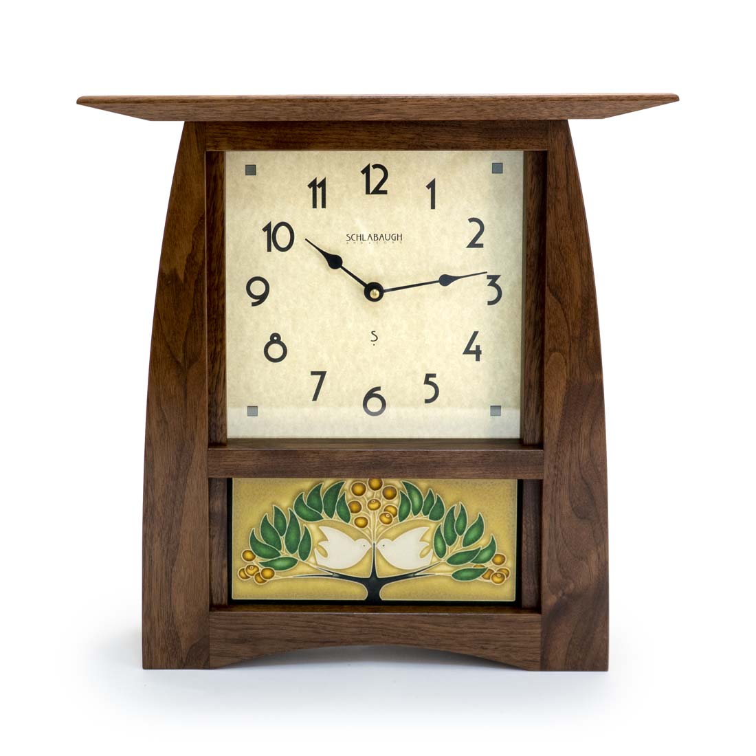 Arts &amp; Crafts Lovebirds Walnut Clock