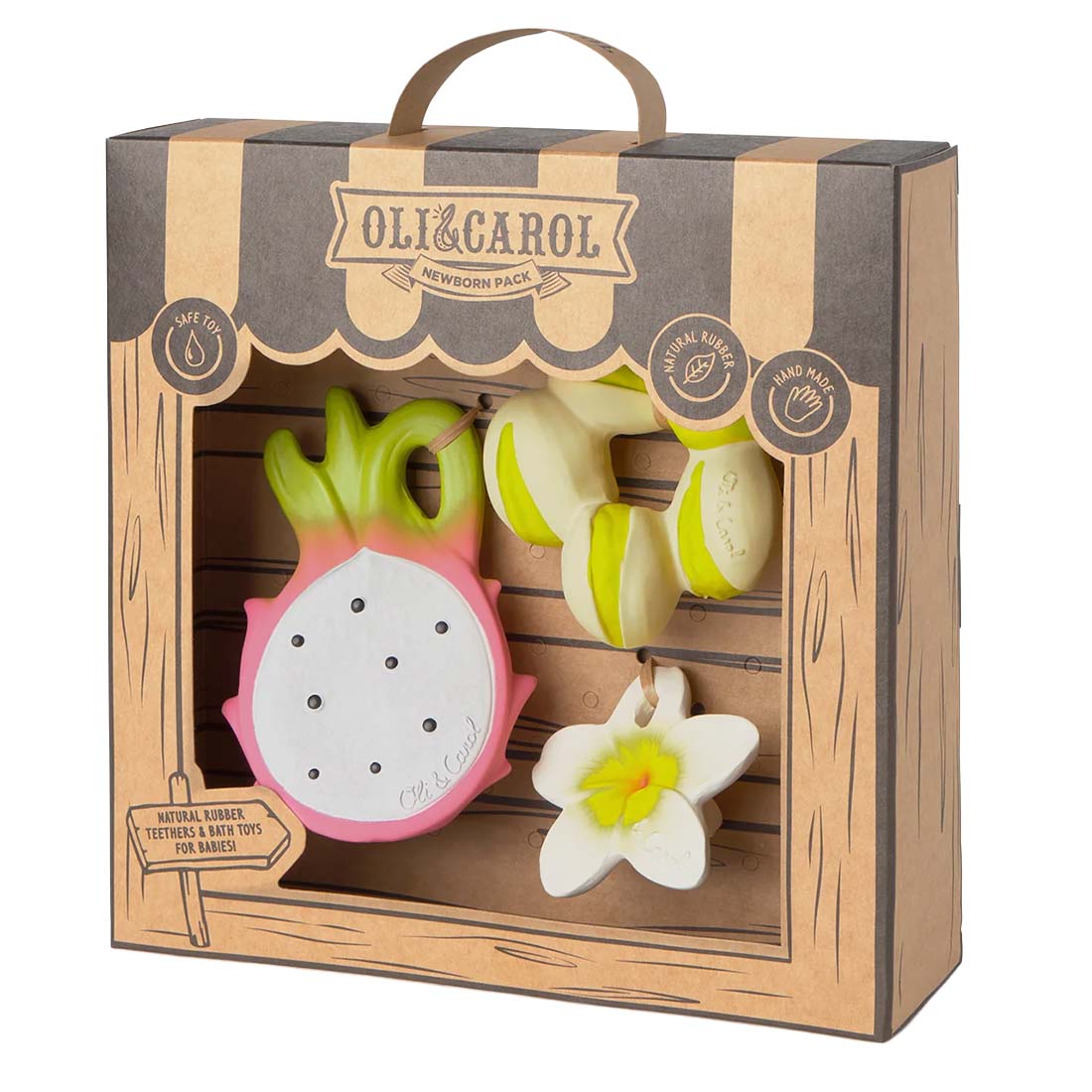 Oli & Carol baby teether set in packaging on a white background