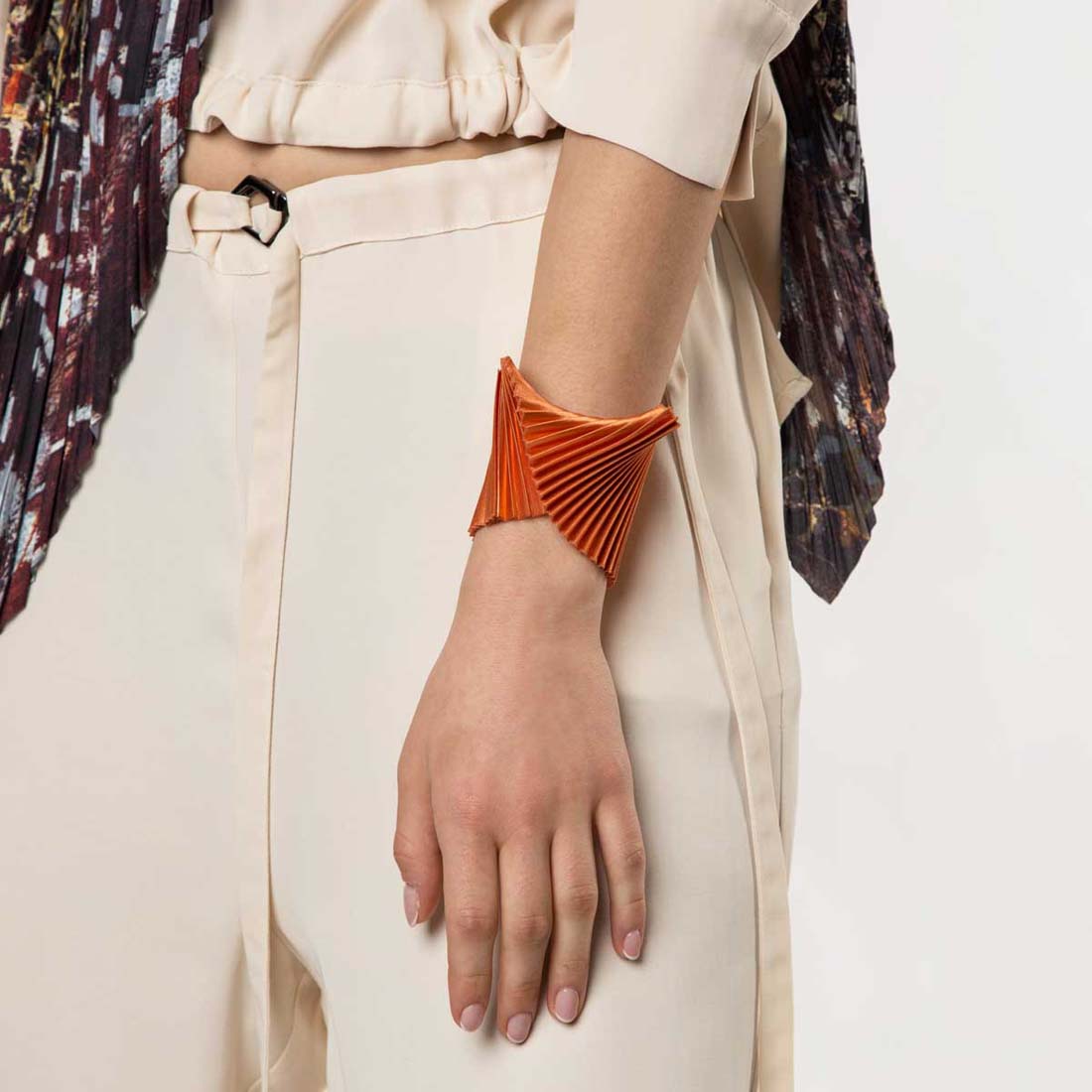 Pleated Copper Satin Polyester Shell Bracelet