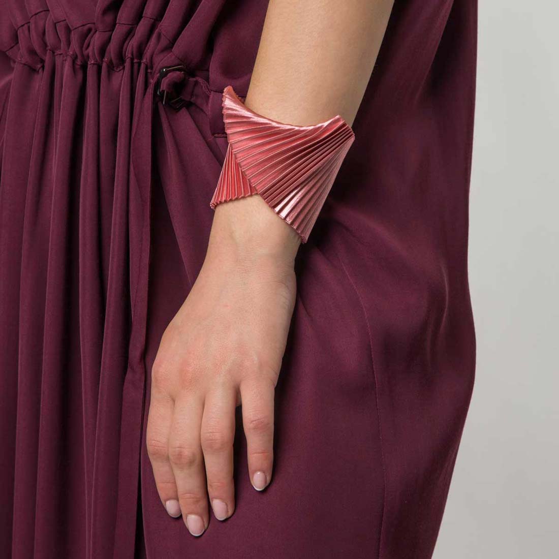 Pleated Dusty Pink Satin Polyester Shell Bracelet