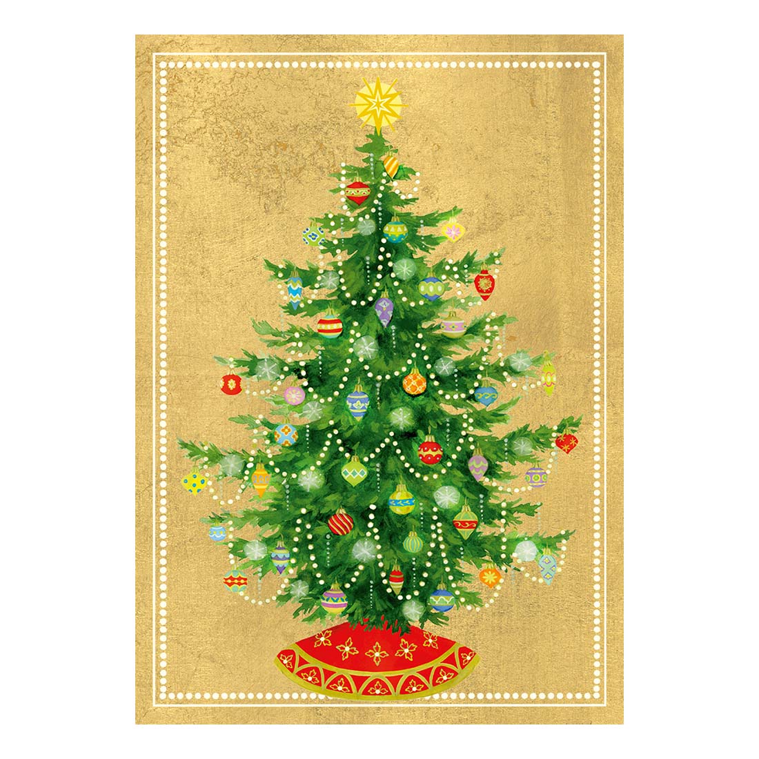 Decorative Christmas tree with ornaments on a gold background