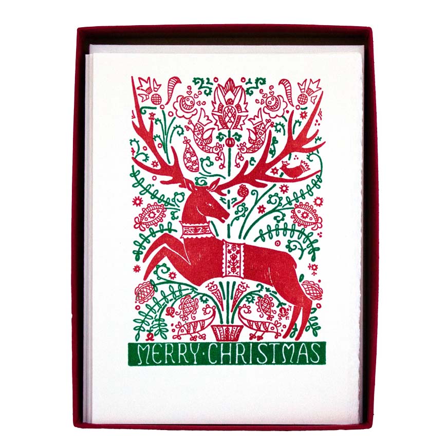 Folk Deer Holiday Boxed Cards