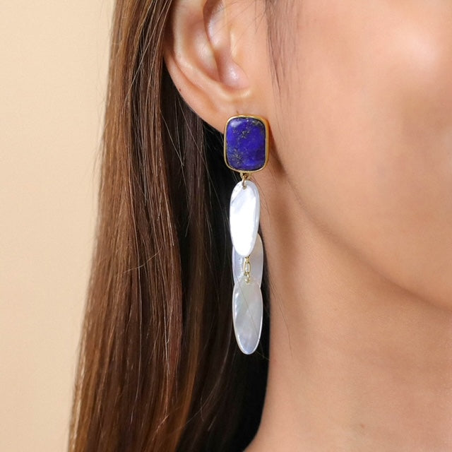 Cobalt &amp; Mother of Pearl Dangle Earrings