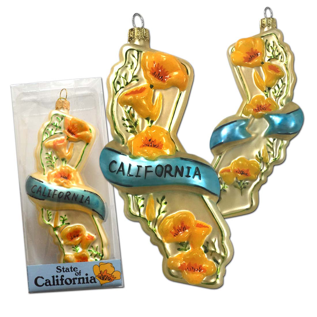 California State Poppies Glass Ornament