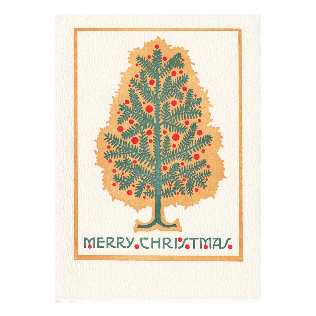 Christmas card with a stylized tree and 'Merry Christmas' text on a beige background