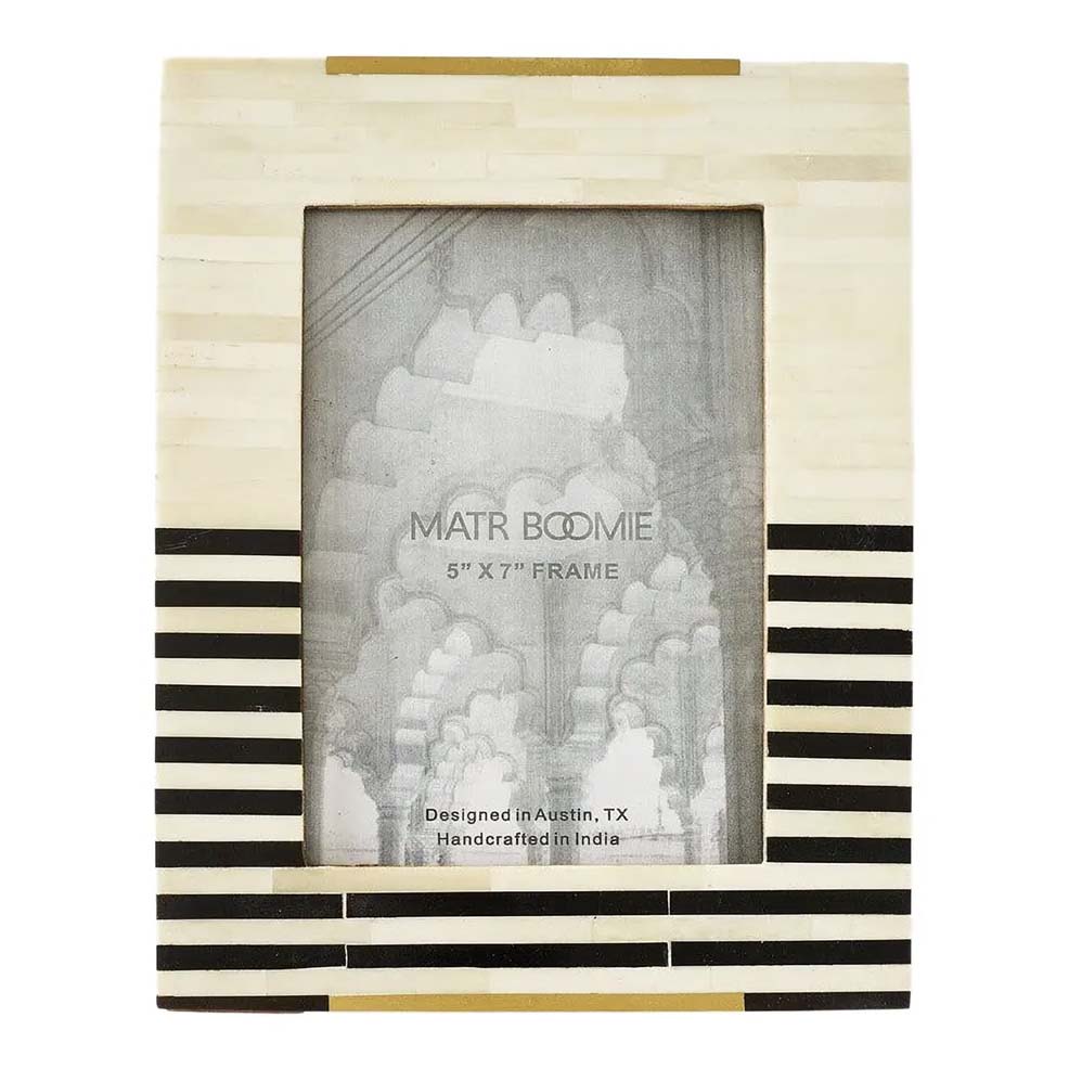 Mukhendu Stripe 5x7 Black & White Bone Picture Frame