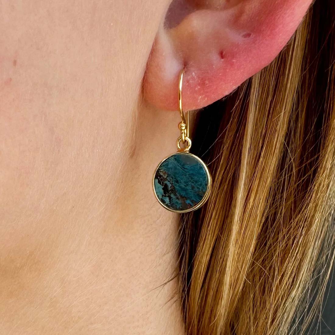 Chrysocolla Coin Earrings