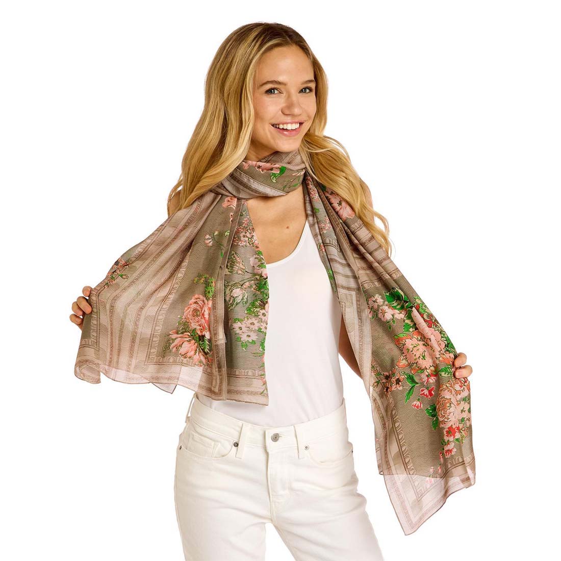 Floral patterned scarf on a white background