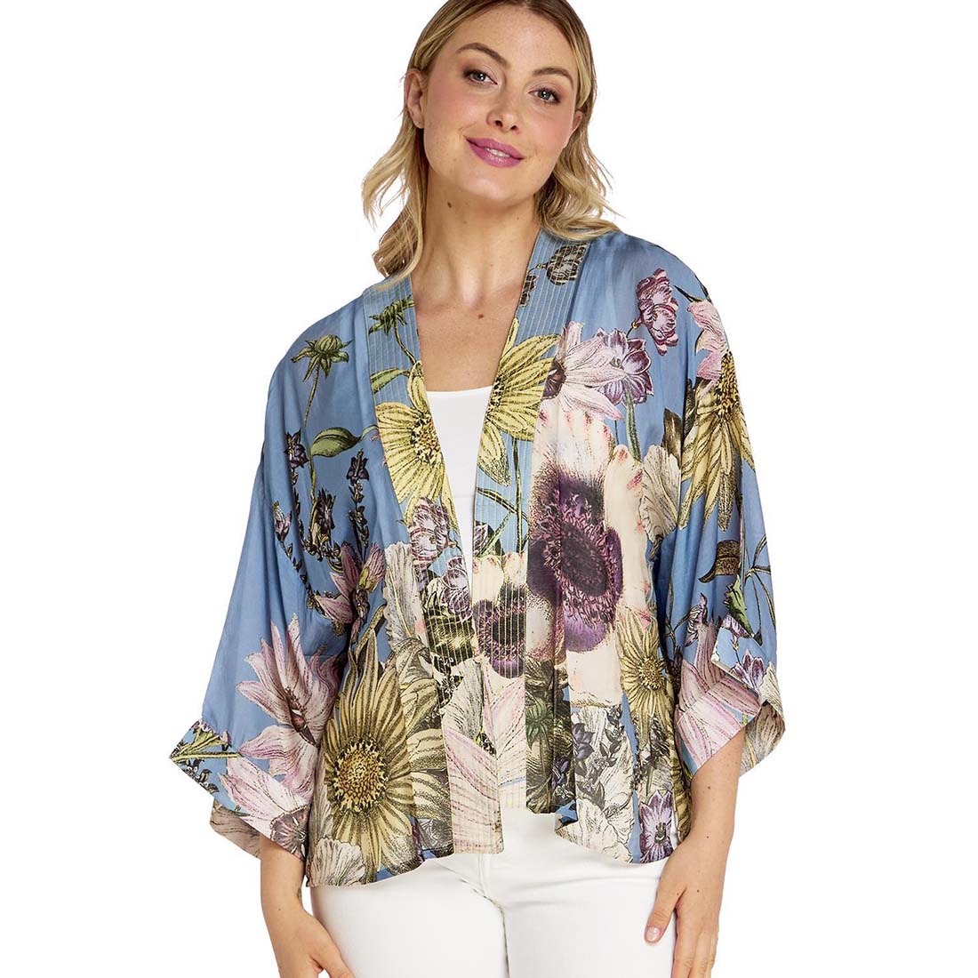 Daisy Cornflower Blue Short Kimono