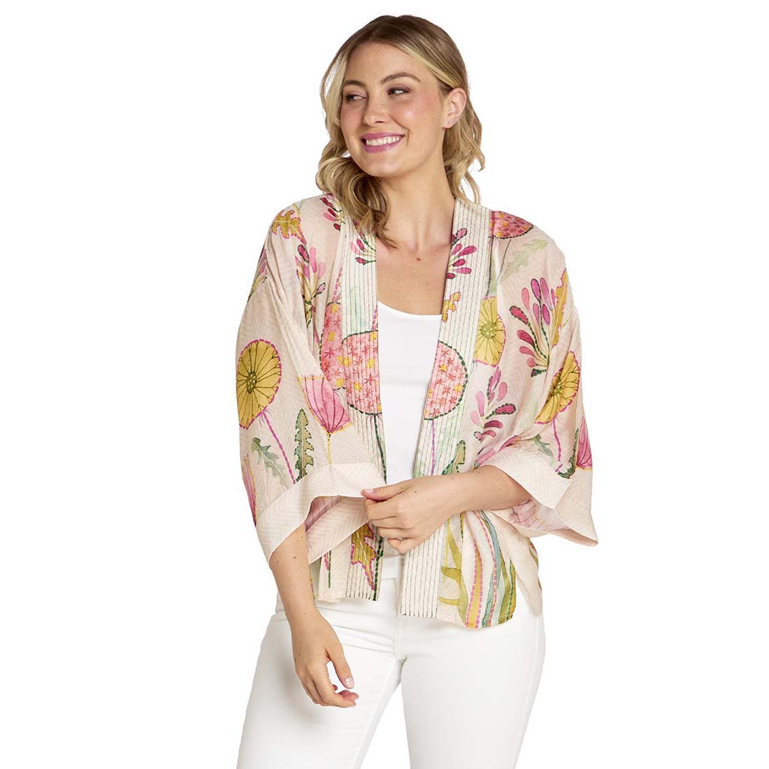 Pink Pop Flowers Short Kimono