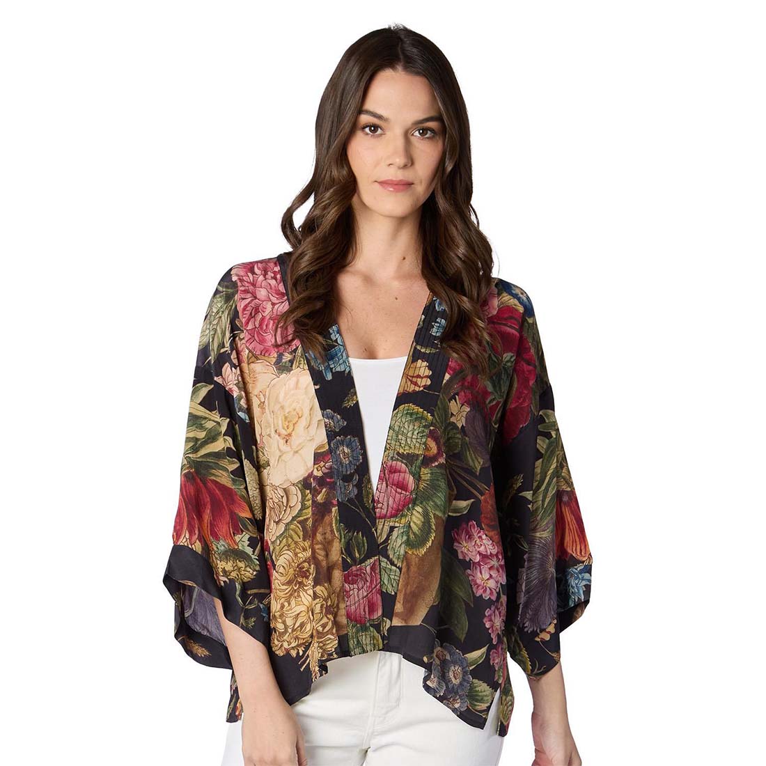 Floral patterned kimono on a white background