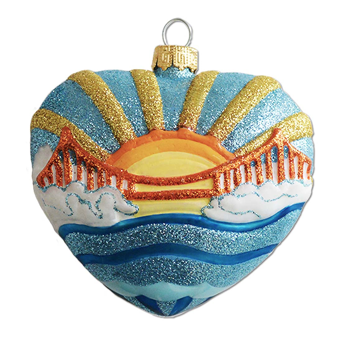 California Heart Glass Ornament