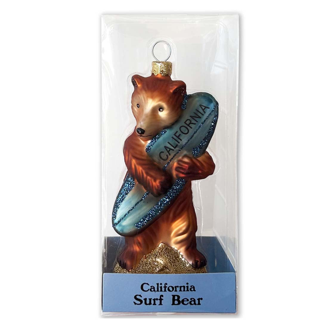 Surf Bear California Glass Ornament