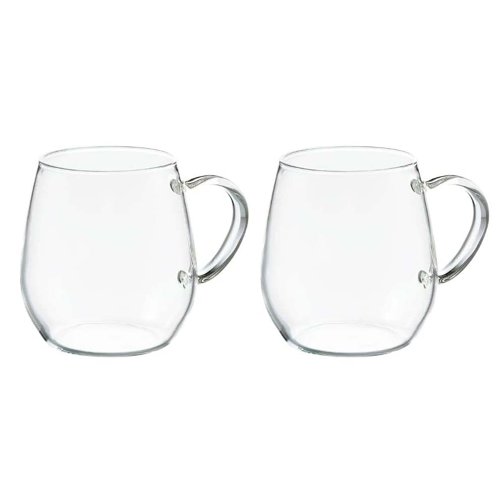 Two clear glass mugs with handles on a white background