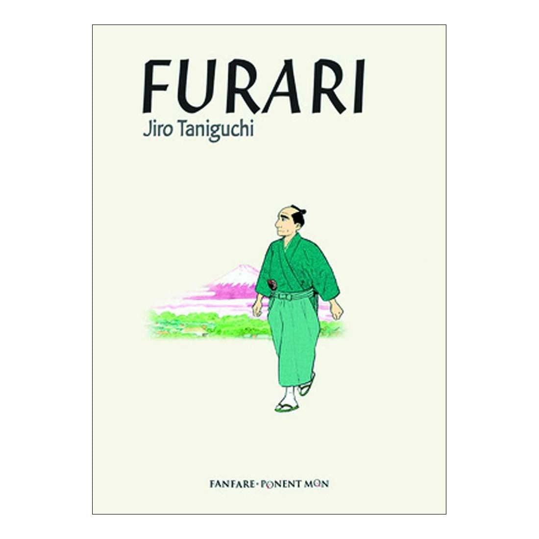 Book cover of 'FURARI' by Jiro Taniguchi with a character in a green outfit walking outdoors.