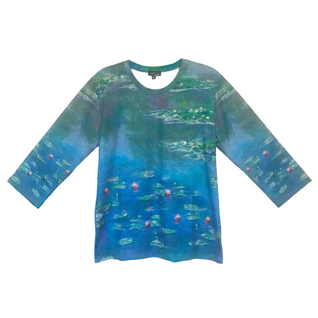 T-shirt with a water lilies design on a white background