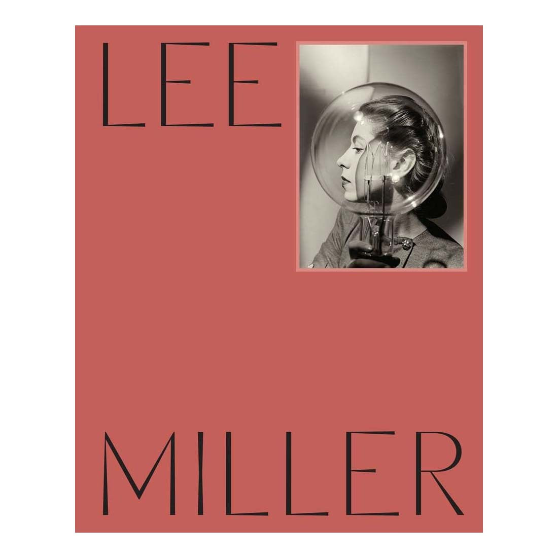 Book cover with 'LEE MILLER' text and a black and white photo of a woman wearing a helmet.