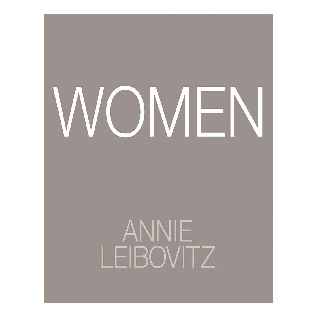 Book cover with 'WOMEN' and 'ANNIE LEIBOVITZ' on a gray background