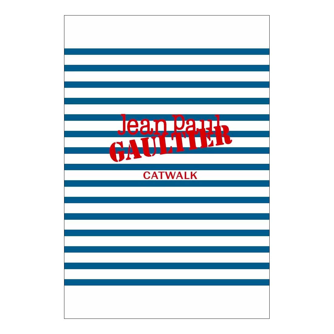 Stripped paper with 'Jean Paul Gaultier Catwalk' text on a white background