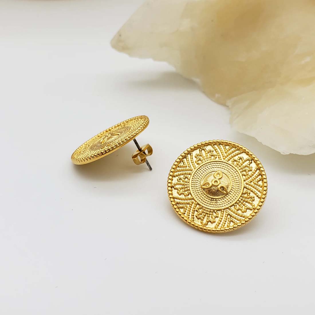 Etruscan Revival Disc Earrings