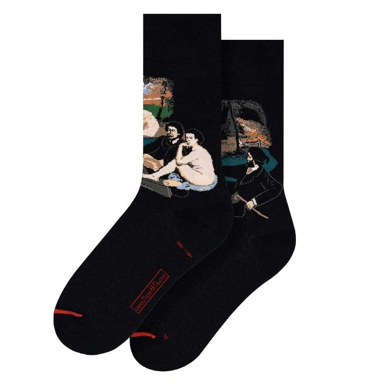 Black socks with artistic design on a white background