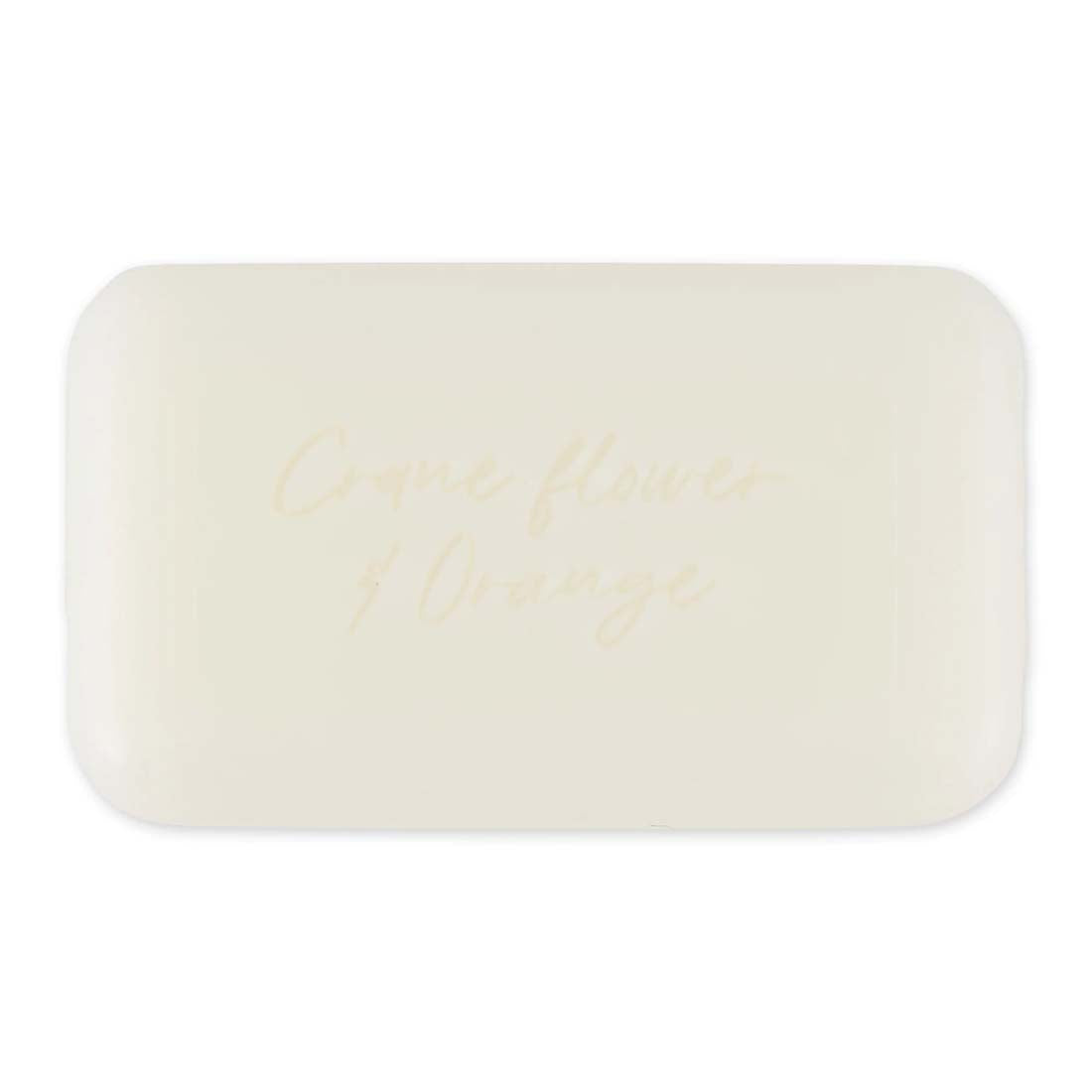 Pre de Provence soap bar with floral design on a white background