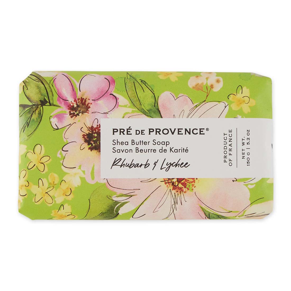 Pre de Provence soap bar with floral design on a white background