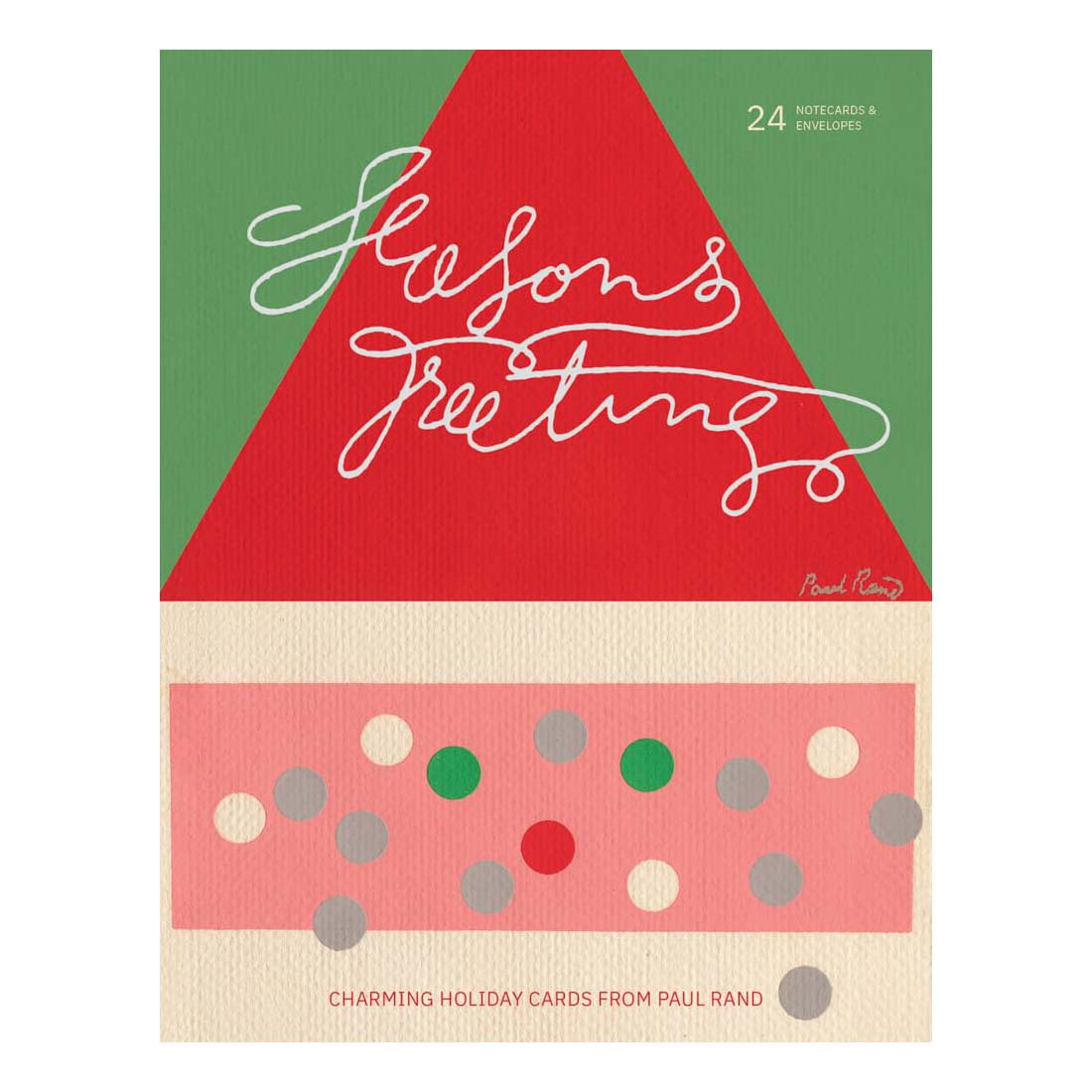 Holiday card set with red and green design on a white background