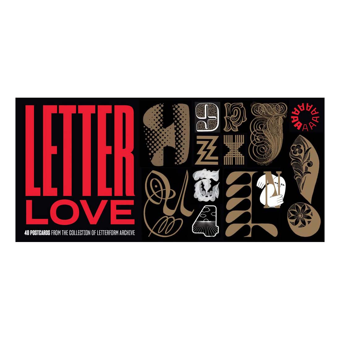 Product packaging for 'Letter Love' with stylized letters on a black background
