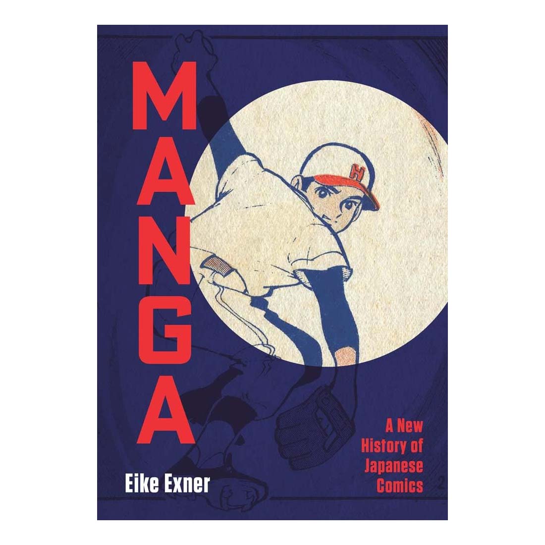Book cover of 'Manga: A New History of Japanese Comics' with a baseball player illustration on a blue background.