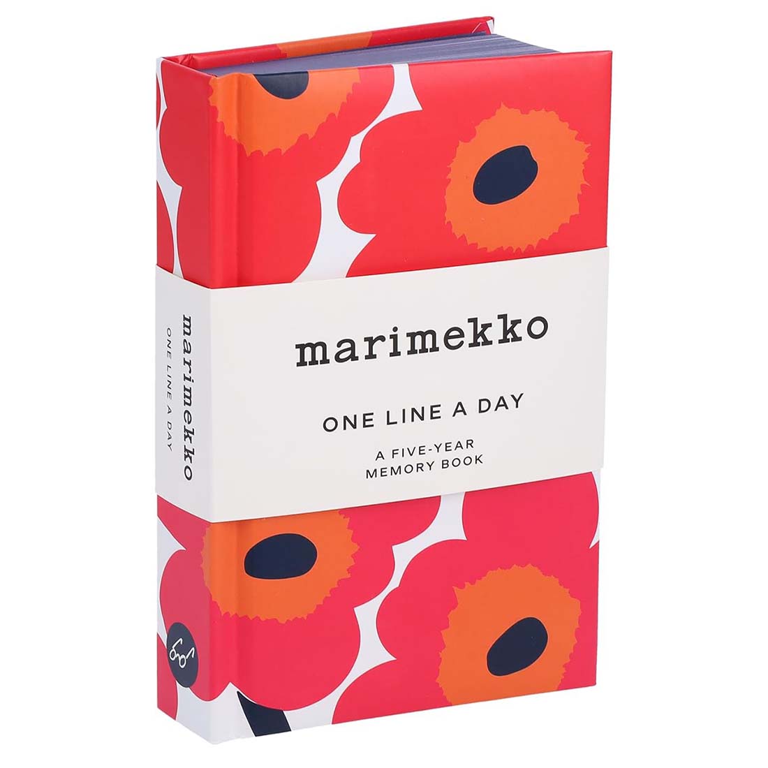Marimekko book with red floral design on a white background