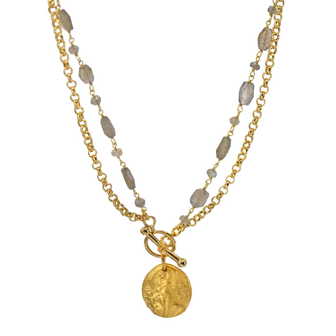Venus Medallion &amp; Labradorite Double Chain Necklace