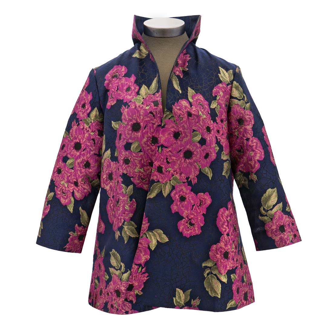 Navy & Pink Floral Print Swing Jacket
