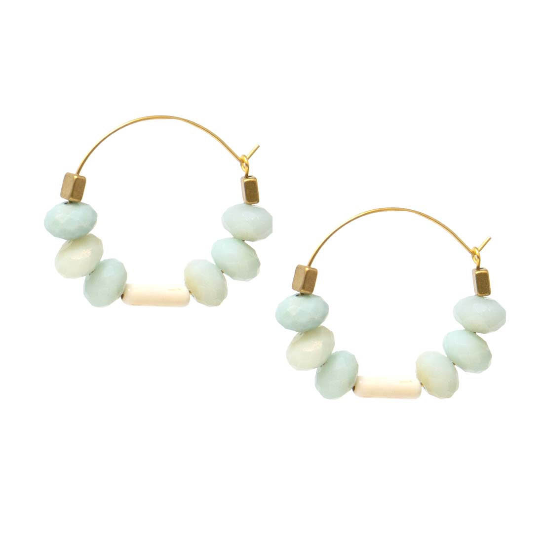 Amazonite Bead Brass Hoops