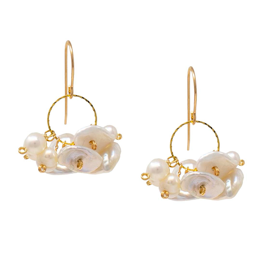 White Lily Pad Pearl Cluster Earrings