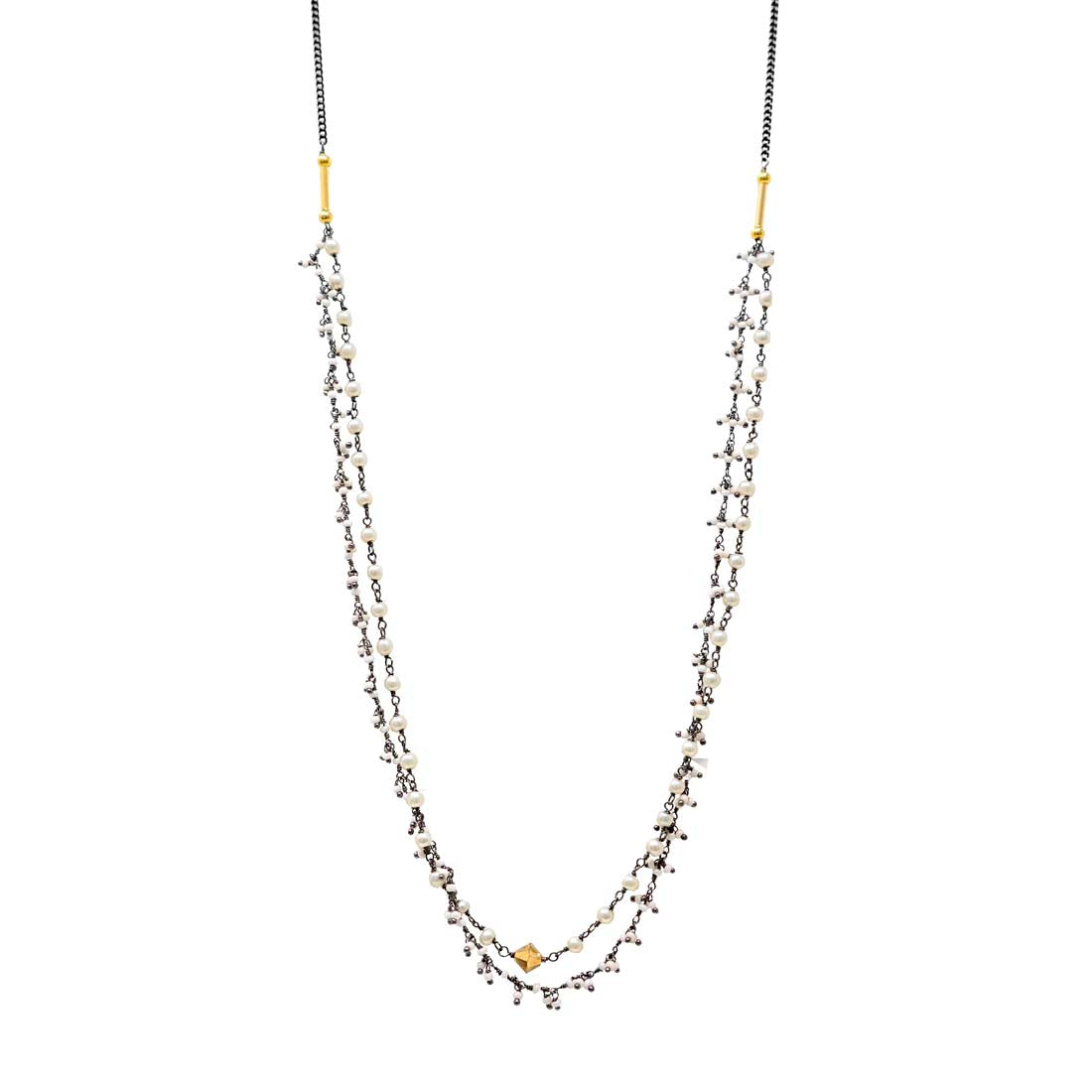 Double Chain Pearl &amp; Pyrite Accent Necklace