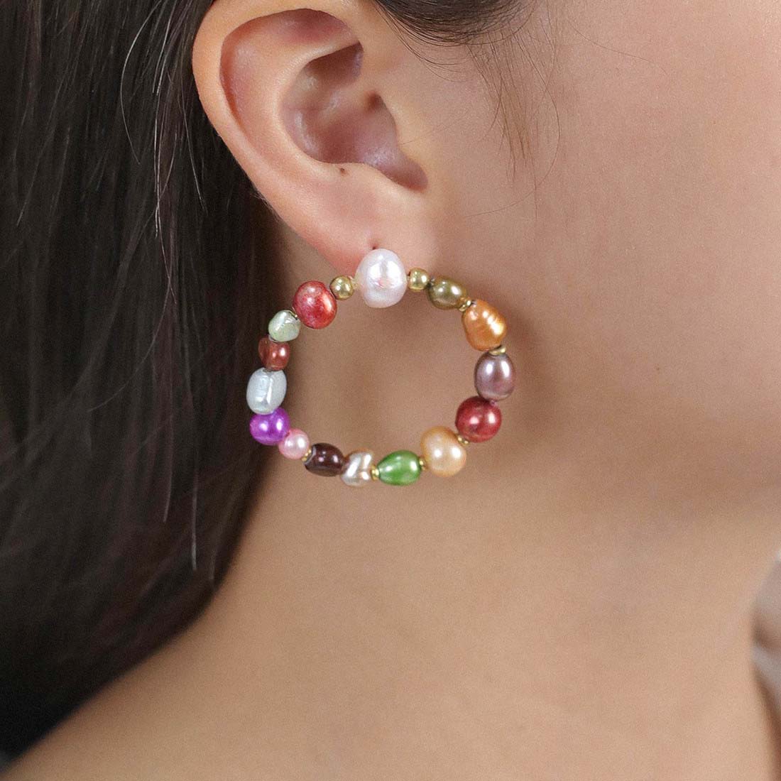 Multi-Color Fresh Water Pearl Circle Earrings