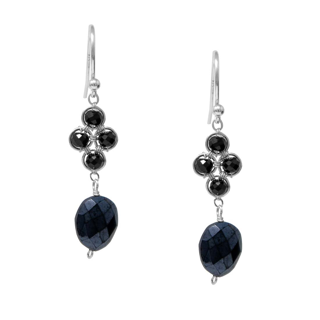 Black Spinel Clover Earrings