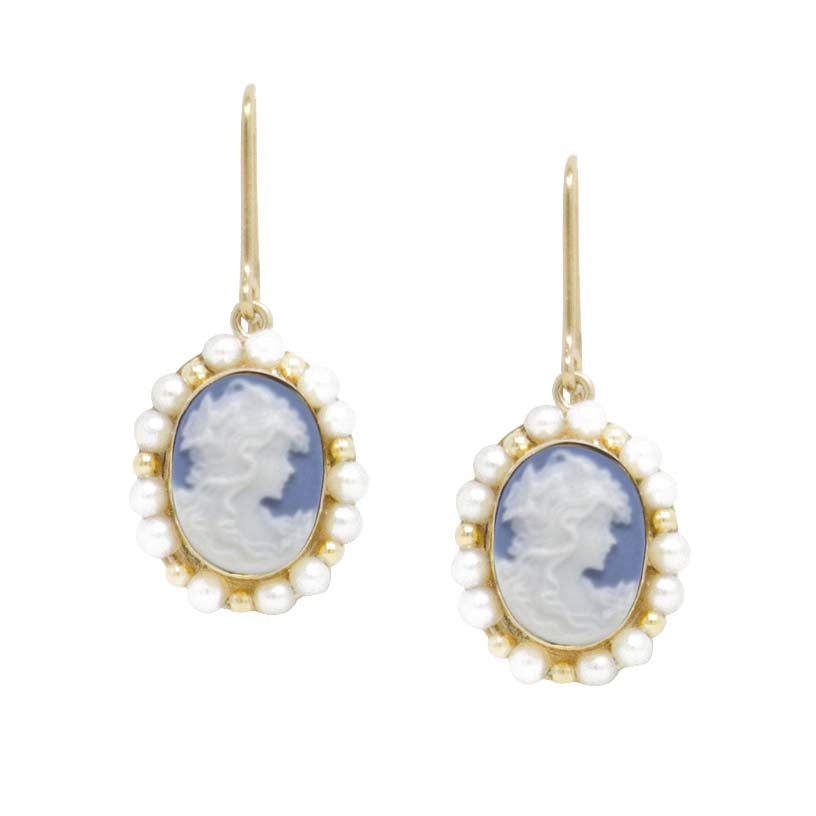 Little Lovelies Sky Blue Cameo Pearly Earrings