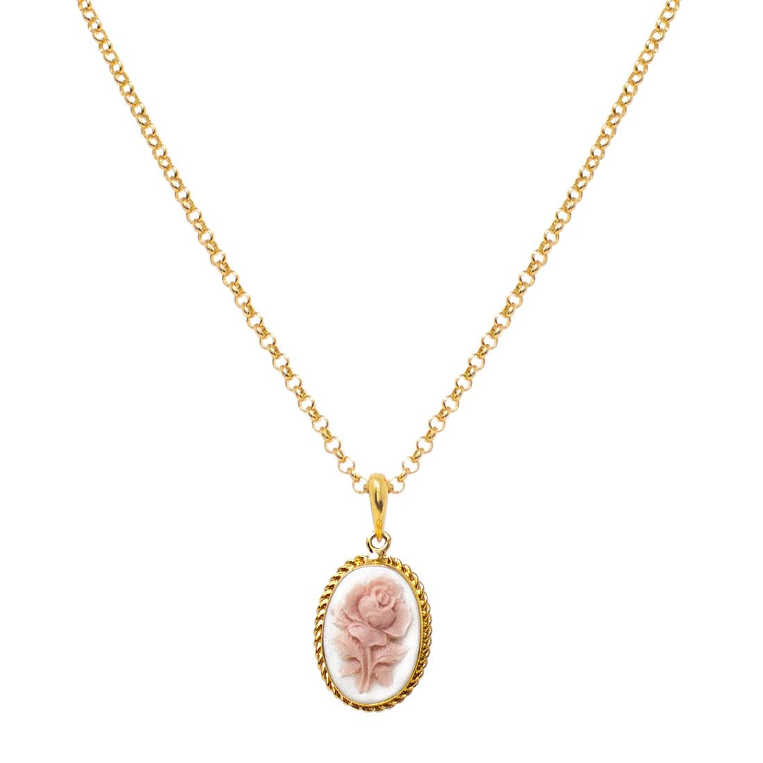 Gold-Plated White Rose Cameo Necklace