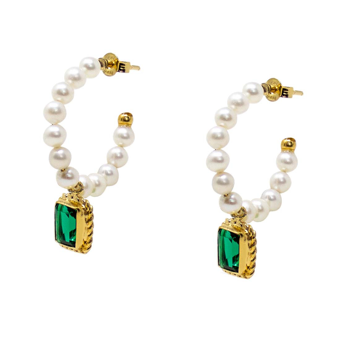 Luccichio Green Quartz And Pearl Hoop Earrings