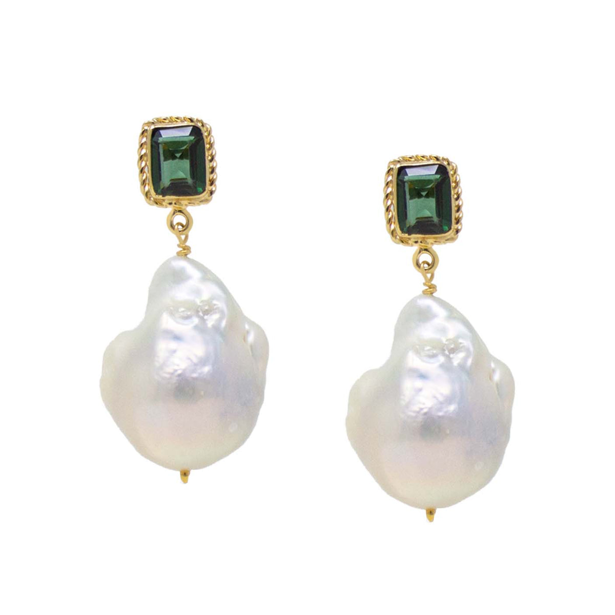 Luccichio Green Quartz And Pearl Drop Earrings